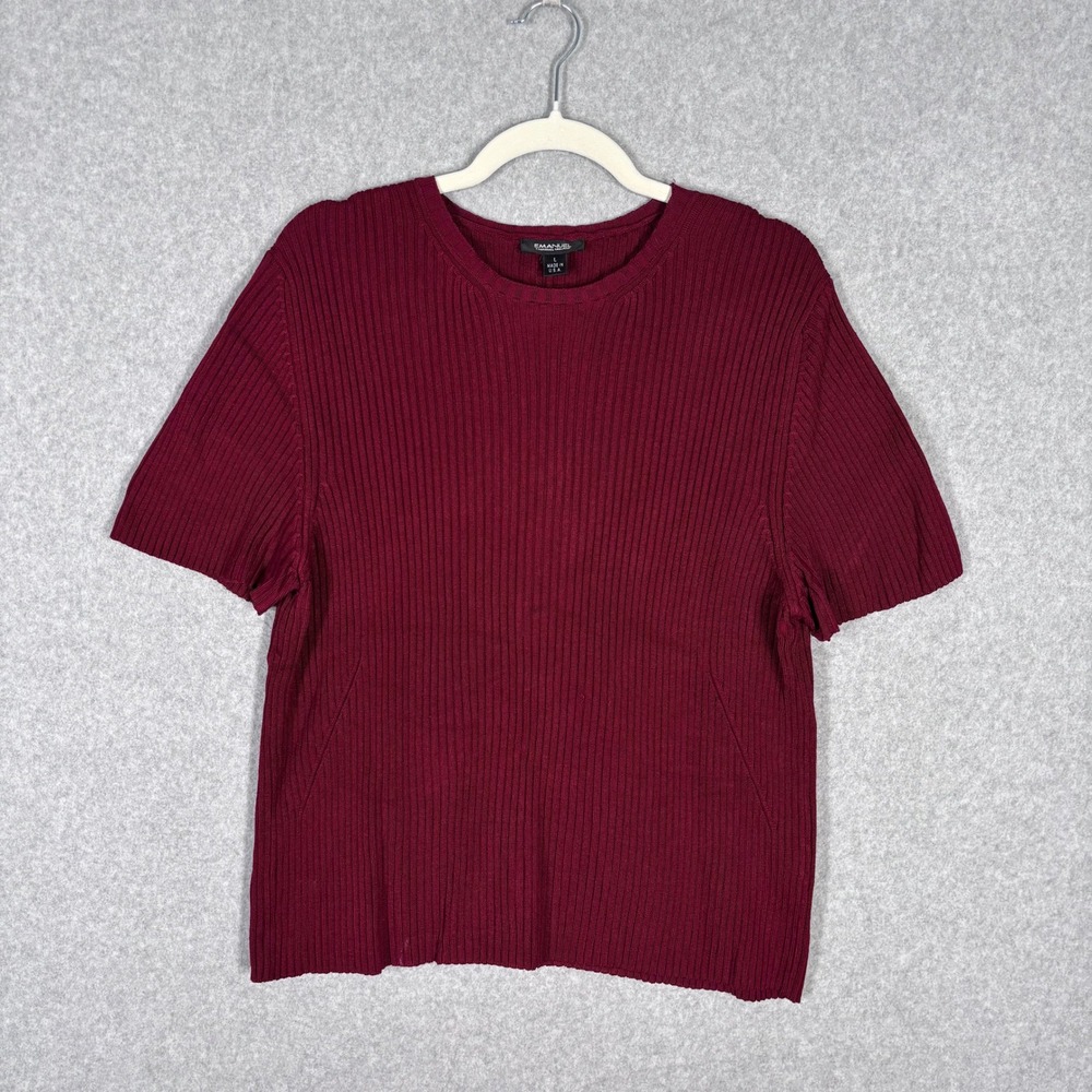 Emanuel Ungaro Sweater Top Large Burgundy Ribbed Knit Minimal Quiet Luxury USA